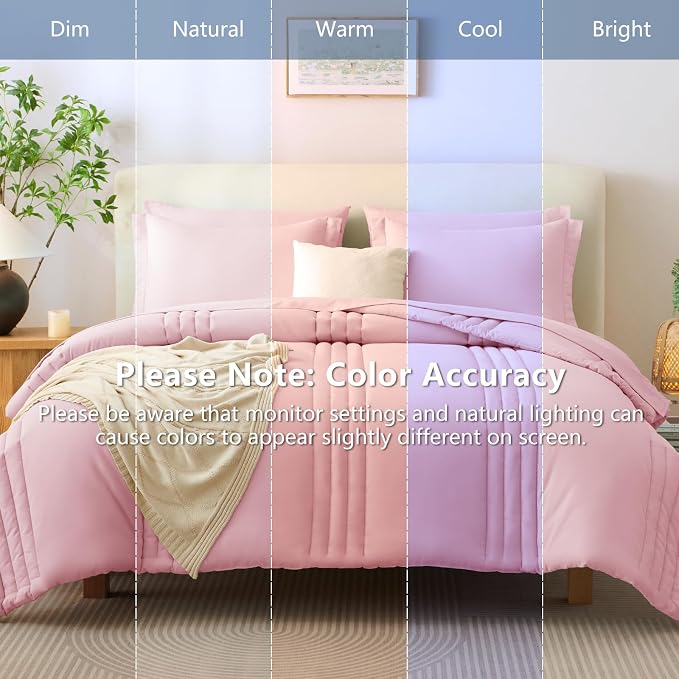 Twin XL Comforter Set Pink - 5 Pieces Complete Bedding Set | College Dorm Essentials, OEKO-TEX Certified, 240GSM Down-Alternative Comforter, 14" Deep-Pocket Sheets, Sham & Pillowcase