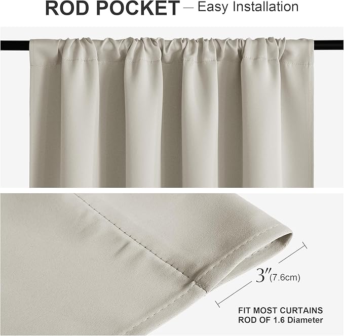 PONY DANCE Blackout Small Window Curtains - Thermal Insulated Drapes - Light Block Privacy for Bathroom Kitchen Laundry RV Curtains, 52 inch Wide by 45 in Long, Cream, 2 Pcs