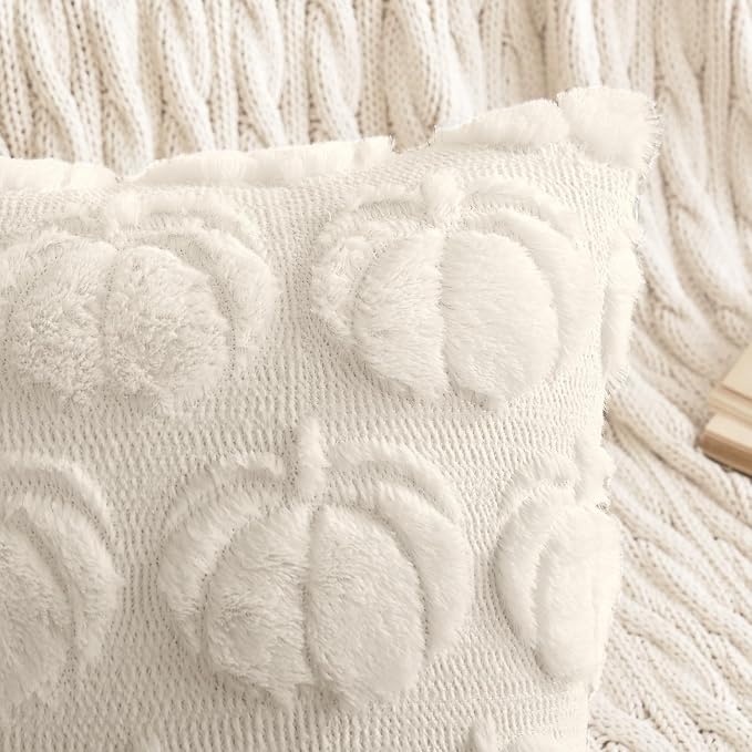 MIULEE Fall Pillow Covers Pumpkin Fall Decor 20x20 Beige | Set of 2 Fall Decorations for Home, Plush Faux Fur Farmhouse Accent Pillowcases, Porch Sofa Couch Cushion Bed Livingroom