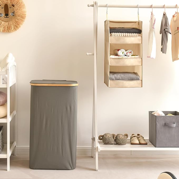GRANNY SAYS 3-Shelf Hanging Closet Organizer, Foldable Storage, Khaki | 33 lb Capacity, No-Sag Support, Keeps Clothes Neat, Folds Flat, Fits RV, Dorm & Small Closets