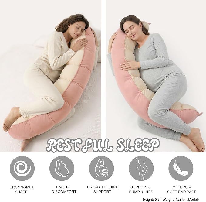 Peallow(Pat. Pend) – Long Round Body Pillow for Adults, Bolster Pillow for Sleeping, Soft and Supportive Pillow for Sleeping & Lumbar Support(Blush Pink,59")
