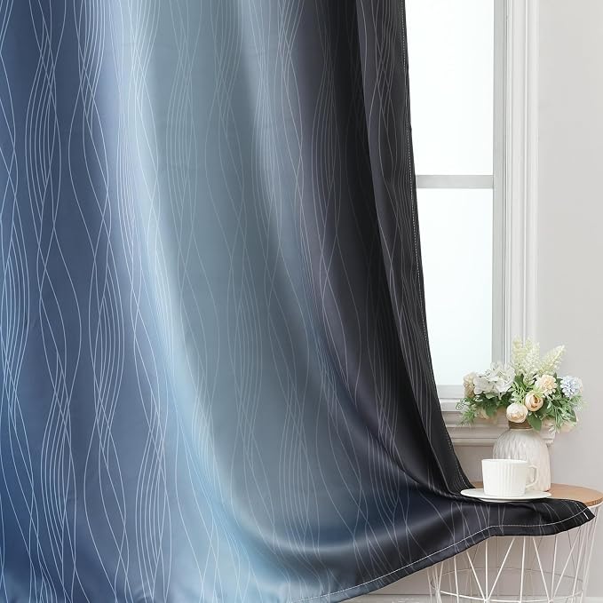Navy Blue and Black Ombre Blackout Curtains for Bedroom 63 Inch Length | Estelar Textiler Room Darkening,Thermal Insulated,Full Light Blocking,Grommet Window Drapes for Living Room,52Wx63L,2 Panels
