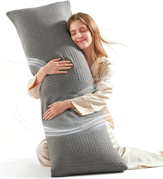 YZ HOME Waffle Weave Body Pillow for Adults, Memory Foam Insert | Long Pillow with Removable Pillowcase, Firm and Fluffy, Large Bed Pillows for Side Sleepers, Washable, 20x54 Inch, Grey
