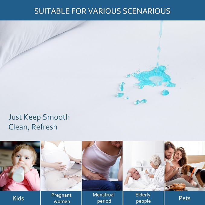 Cal King Size Mattress Protector Waterproof, Mattress Cover for Kids | Smooth Top,Breathable Skin Friendly and Noiseless Fitted Sheet,Polyester Mattress Protector