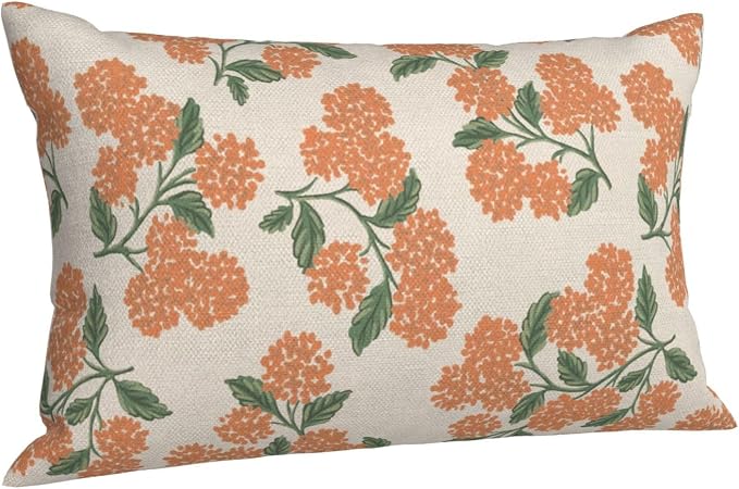 Fall Burnt Orange Pillow Covers 12x20 Inch 2 Pcs Green Hydrangea Flower Decor Throw Pillows Vintage Floral Seasonal Autumn Outdoor Decoration Pillowcase Linen Cushion Cover for Couch Sofa
