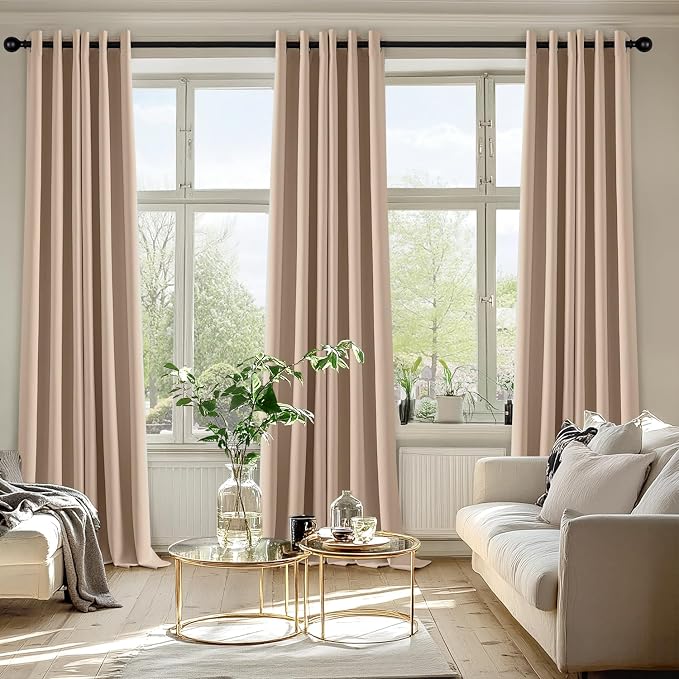 MIULEE Blackout Curtains for Bedroom 2 Panels 40 x 90 Inch Long Beige | Thermal Insulated, Living Room Darkening Grommet Drapes, Noise Reducing, Light Blocking Window Treatments