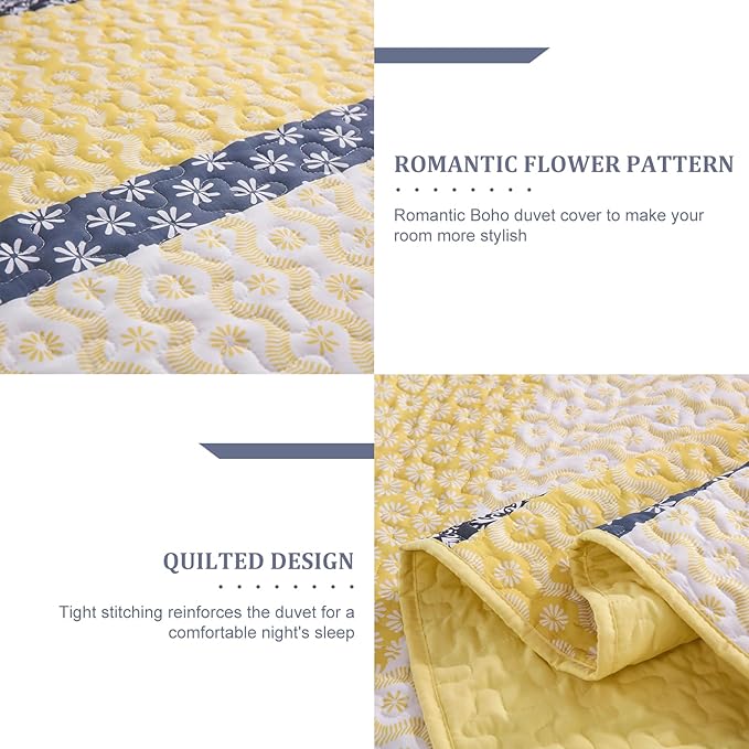Cottolester Boho Full Size Quilt Set, Yellow Striped Bedspread Bedding | Soft Microfiber Coverlet,Breathable All-Season,Machine Washable,3-Piece Set,Fits King 90"x78",Cozy Essential for Men Women