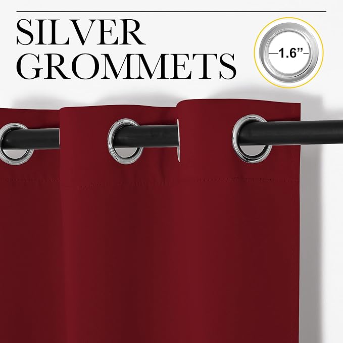 NICETOWN Christmas Burgundy Window Curtains Blackout Drapes, Thermal Insulated Solid Grommet Blackout Curtains/Draperies for Living Room (1 Pair, 29 by 45 inches, Burgundy Red)