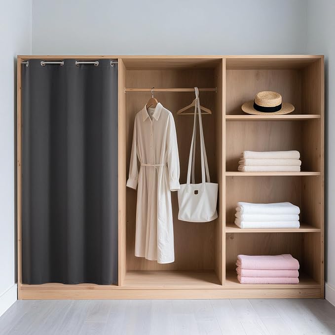 Joydeco Door Curtain Blackout Curtains for Doorway Privacy Closet Drapes | Room Divider Curtains for Bedroom Living Room, Sliding Door Curtains for Open Closet (Grey, 32Wx80L, 1 Panel)