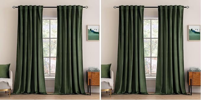 MIULEE Velvet Curtains 84 inches 2 Panels - Luxury Blackout Curtains for Bedroom Living Room Thermal Insulated Super Soft Window Drapes Rod Pocket & Back Tab, Olive Green, W52 x L84 inches (Pack of 2)