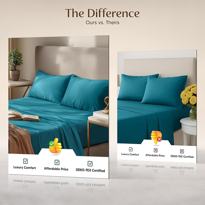 Full Sheets Set, 4 Pieces 16" Deep Pocket Hotel Luxury Sheets, Denim Blue | Extra Soft Bedsheet Set, Comfy & Breathable Cooling Sheets, Wrinkle & Fade Resistant, Fitted Sheet, Flat Sheet, 2 Pillowcases