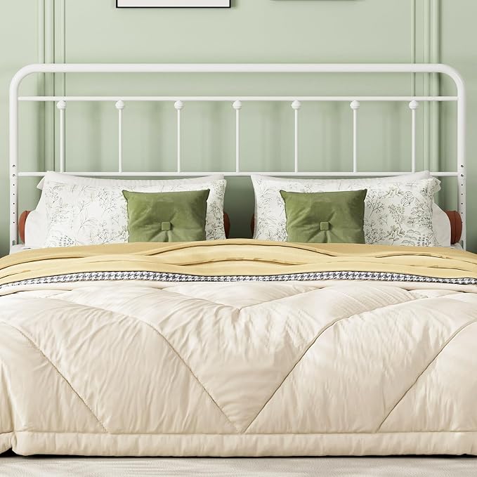 Victorian Metal California King Headboard Only, White | 34"-44.6" Adjustable Height, Cal King Head Board with Bed Frame Brackets Adapter, Easy Assembly, Farmhouse Vintage Style