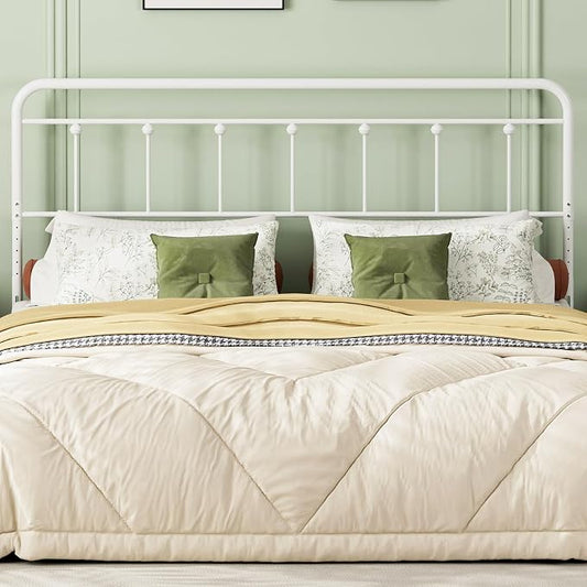 Victorian Metal California King Headboard Only, White | 34"-44.6" Adjustable Height, Cal King Head Board with Bed Frame Brackets Adapter, Easy Assembly, Farmhouse Vintage Style