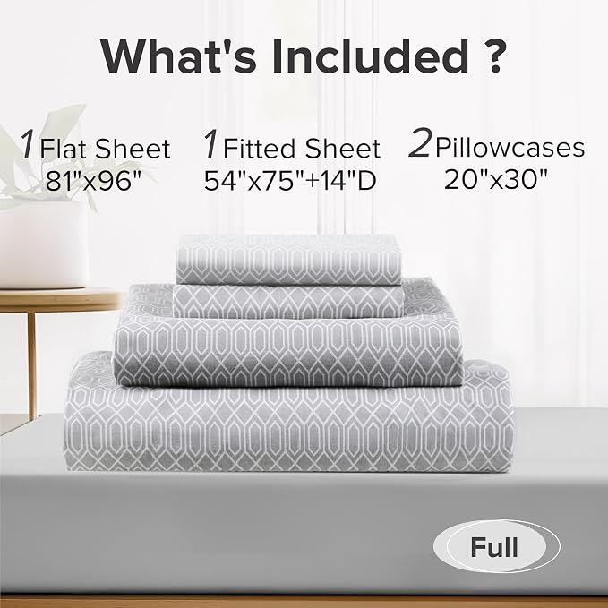 Comfort Spaces 100% Cotton Sheet Set Breathable, Lightweight, Soft with 14" Elastic Pocket Fits up to 16" Mattress, All Season Cozy Bedding, Matching Pillow Case, Full Diamond Taupe 4 Piece | Crisp, Cool & Breathable Bed Sheets, 14" Deep Pocket Fits Up...