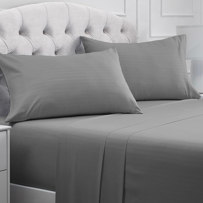 Mellanni Iconic 4-Piece, Ultra Soft Sheet Set (Full, Striped Gray/Silver) | 10M+ Sleepers. Lab-tested: Sleeps Cool, Stays Bright, Strong, Smooth. Good Housekeeping Best Bedding, 7 yrs running.