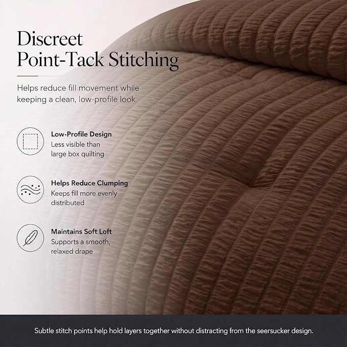 Twin Comforter Set, 5 Pieces Brown Seersucker Bed in a Bag | OEKO-TEX Certified, All Season Bedding Sets with 240 GSM Down Alternative Comforter, Flat & Fitted Sheets, Pillowcase & Sham