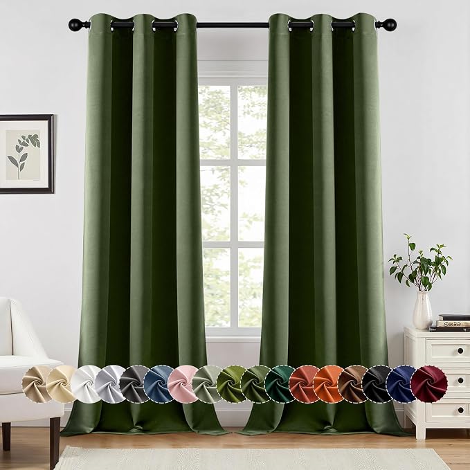 MIULEE Blackout Curtains for Bedroom 2 Panels 40 x 96 Inch Long Olive Green | Thermal Insulated, Living Room Darkening Grommet Drapes, Noise Reducing, Light Blocking Window Treatments