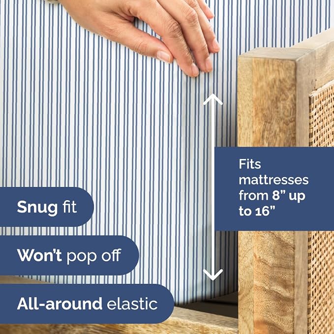 King 4 Piece Striped Sheet Set - Breathable & Cooling - Blue Double Stripes | 1 Flat, 1 Fitted & 2 Pillowcases w/ Deep Pockets, Luxury Striped Bedding, Soft, Breathable & Cooling, Wrinkle & Fade Free