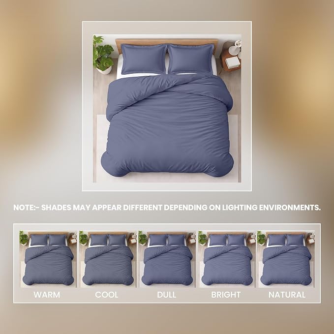3 Pc Duvet Cover King Size Set-100% Egyptian Cotton 600 Thread Count Ultra Soft Premium Durable Comforter Cover Zipper Closure & Corner Ties - (Mediterranean Blue, 104" X 94")