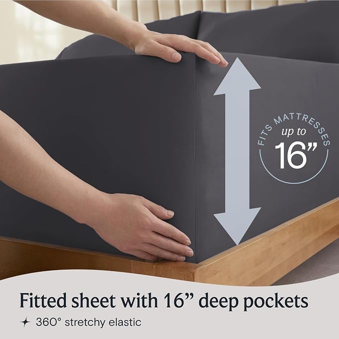LuxClub 5 PC Split King Sheet Set, Deep Pockets Wrinkle Free Cooling Bed Sheets Hotel Bedding for Women, Men, Includes 2 Fitted Sheet, 1 Flat Sheet and 2 PillowcasesDark Grey | LuxClub Silky Fitted Sheet & Pillowcase Sets, Breathable Hotel Luxury Beddi...