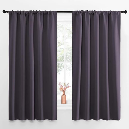 NICETOWN Blackout Curtains for Living Curtains, Greyish Purple, Set of 2, 52 by 63 Inch, Window Treatment Blackout Curtain Panels, Home Decor Thermal Insulated Solid Drapes for Bedroom