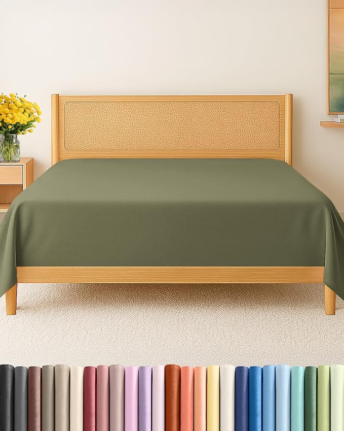 Cal King Flat Sheet - Single Top Flat Sheet Only - Cooling - Sage Green | Hotel Luxury Top Flat Sheet Only, Ultra-Soft, Breathable & Cooling, Fade & Wrinkle Free, Easy-Care, Stain & Shrink Resistant