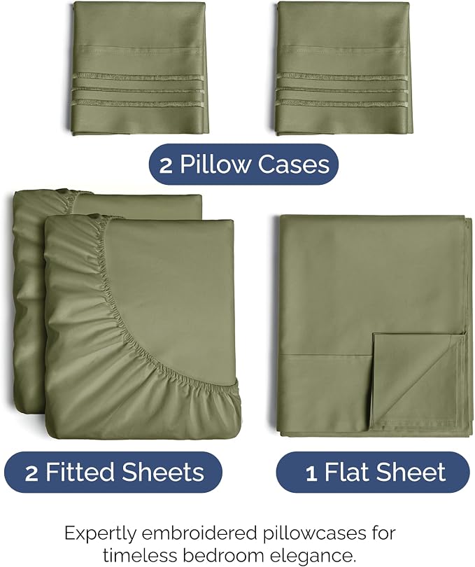 Split King Size 5 Piece Sheet Set - Comfy Breathable & Cooling - Sage Green | Hotel Luxury Bed Sheets for Women & Men, Deep Pockets, Easy-Fit, Comfy, Soft and Wrinkle Free Sheets, Oeko-Tex Bed Sheet Set