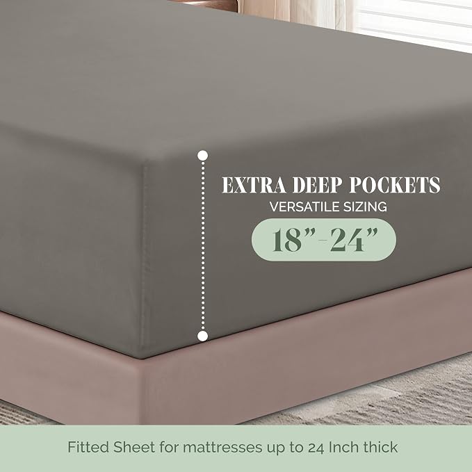 Elegant Comfort Luxurious 1500 Premium Hotel Quality Microfiber 4-Piece Sheet Set, 18-24 Inches Deep - Extra Deep Pocket Sheets - Ultra Soft 4PC Deep Pocket Sheets, Twin/Twin XL, Gray