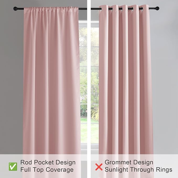 PONY DANCE Blush Pink Blackout Curtains 72 inch Length, Room Darkening Rod Pocket Lighting Blocking Window Drapes for Bedroom/Living Room(2 Panels Set, Peach Blush, 42 inches Wide)