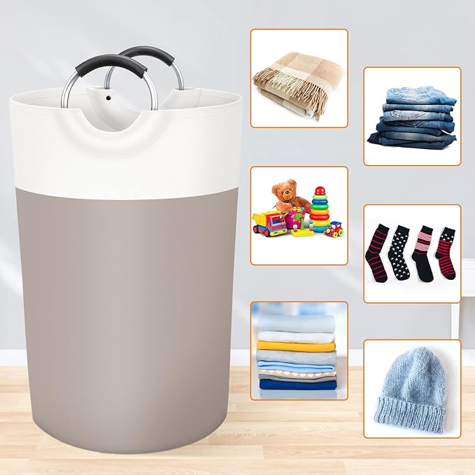 BlissTotes 115L Laundry Basket, Freestanding Collapsible Hamper, Brown | Collapsible Dirty Clothes Hamper, Foldable Laundry Bag for Dorm, Waterproof Fabric, Padded Aluminum Handles