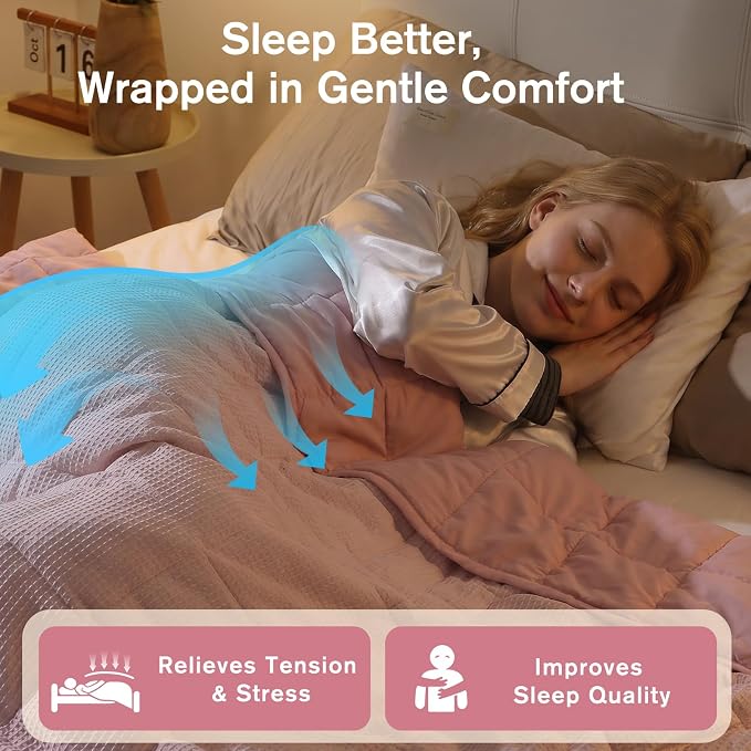 Cooling Weighted Blanket for Adults, 20lbs 60 x 80 for Summer | Cozy and Breathable Waffle; Soft; Machine Washable; Filled with Glass Beads; Heavy Throw for Hot Sleepers in Bed; Pink
