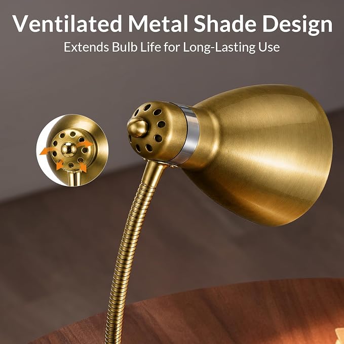 LEPOWER Metal Desk Lamp, Adjustable GooseNeck Reading Light for Bedroom | Compact & Sturdy, Space-Saving for Bedside & Dorm, E26 Table Lamp, Eye-Caring, Ldeal for Study, Office, Back to School
