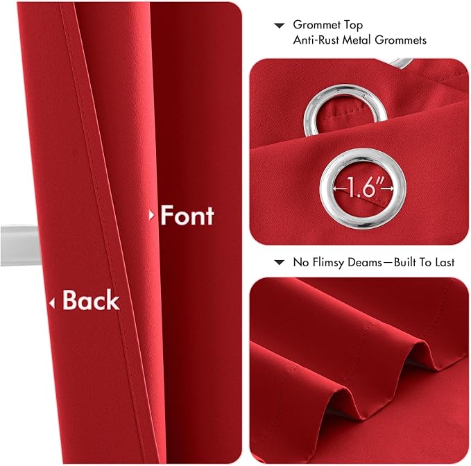 MIULEE Blackout Curtains for Bedroom 2 Panels 40x45 Inch Long Christmas Red | Thermal Insulated, Living Room Darkening Grommet Drapes, Noise Reducing, Light Blocking Window Treatments