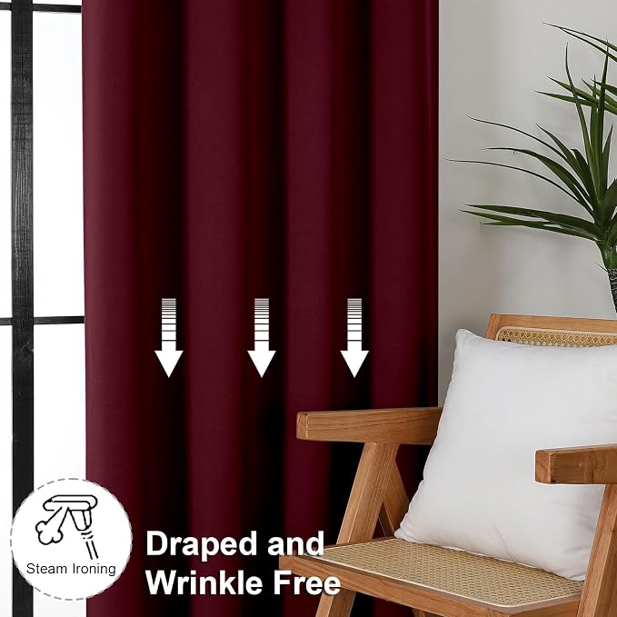 Simplebrand Ava Burgundy Blackout Curtains for Bedroom 84 Inch Length 2 Panels Set, Solid Thermal Insulated Privacy Living Room Window Treatment Curtains Blackout Drapes, W50 x L84 Inch, Burgundy