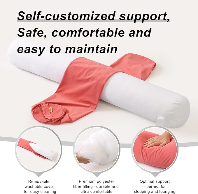 Body Pillow for Adults,Long Round Pillow,Big Cylindrical Pillow,Large Full Bolster Pillows for Side Sleepers (Coral Peach, 47.24"*7.87")