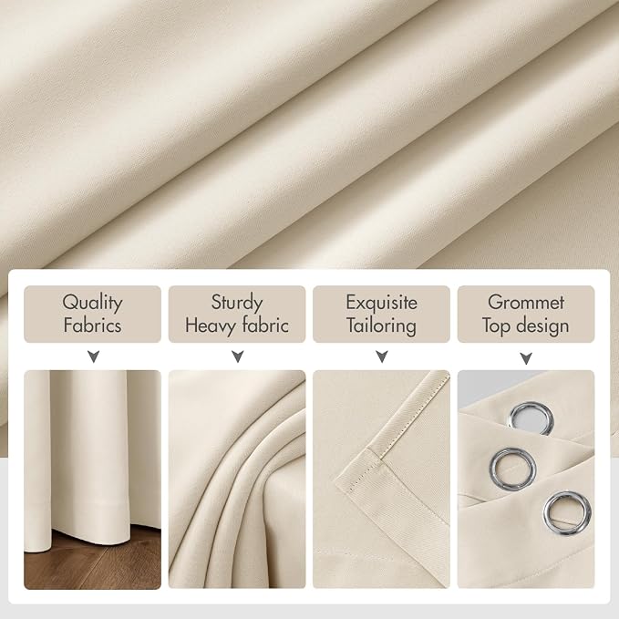 MIULEE Birch Blackout Bedroom Curtains Drapes 84 Inch Long 52"x84" | Grommet Top, Room Darkening Window Drapes, Privacy Protection, Thermal Insulated, Heat Blocking, Light Blocking
