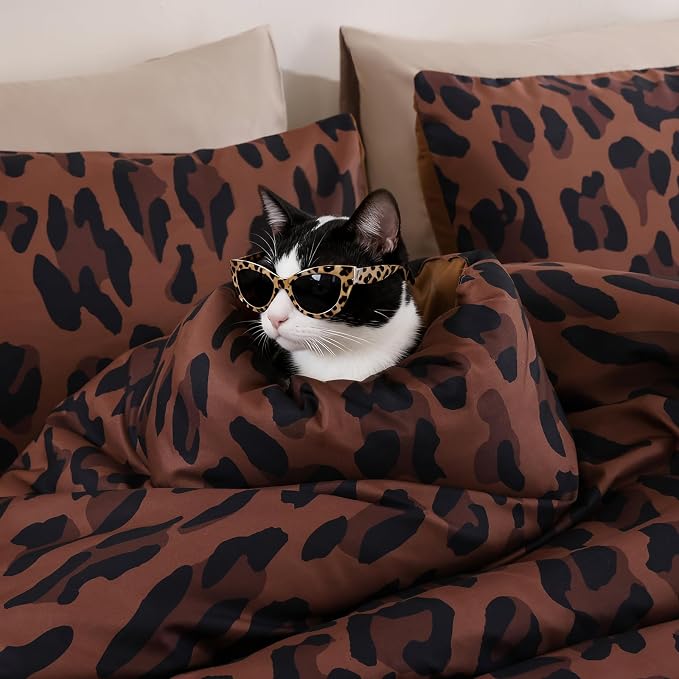 Cheetah Print Comforter Set Full Size, Luxury Leopard Print Bedding, Brown | Soft Microfiber Animal Bedding Set with 2 Breathable Pillowcases, Faux Fur Texture, for an All-Season Comforter