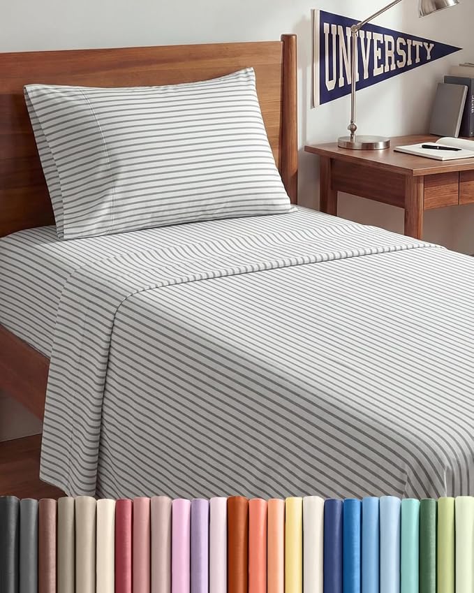 Twin XL Size 3 Piece Sheet Set - Breathable & Cooling Sheets - Grey Stripes | Hotel Luxury Bed Sheets for Women & Men, Deep Pockets, Easy-Fit, Extra Soft & Wrinkle Free Sheets, Oeko-Tex Bed Sheet Set