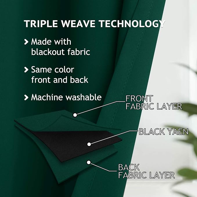 COSVIYA Grommet Room Darkening Dark Green Curtains 36 inch Long for Bedroom | Light Blocking Insulated Thermal Curtains for Living Room, Blackout Thick Polyester Window Drapes,52x36 inches, 2 Panels