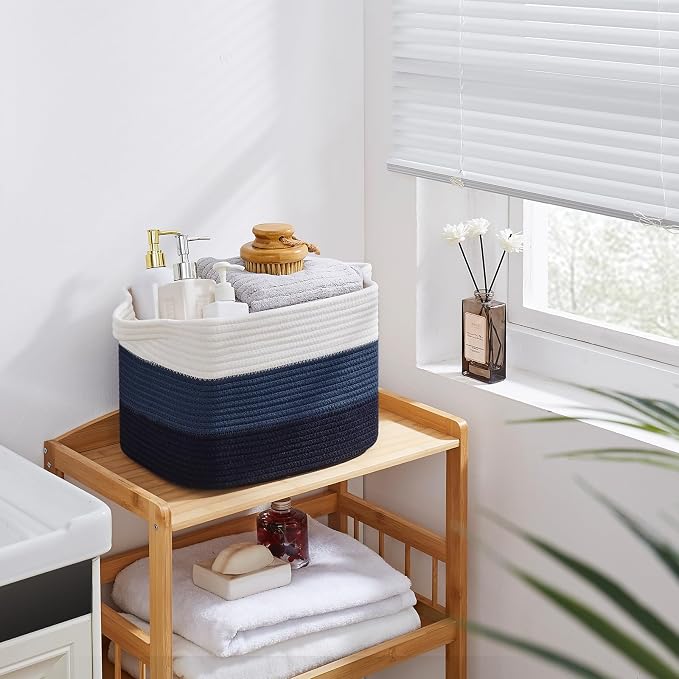 OIASKET Storage Basket for Organizing, Woven Baskets for Storage, Rectangle Decorative Baskets for Shleves, Closet, Toys, Books, Nursery Organizer Bins - Pack of 3 (Gradient Blue, 13"x9.85"x8.7")