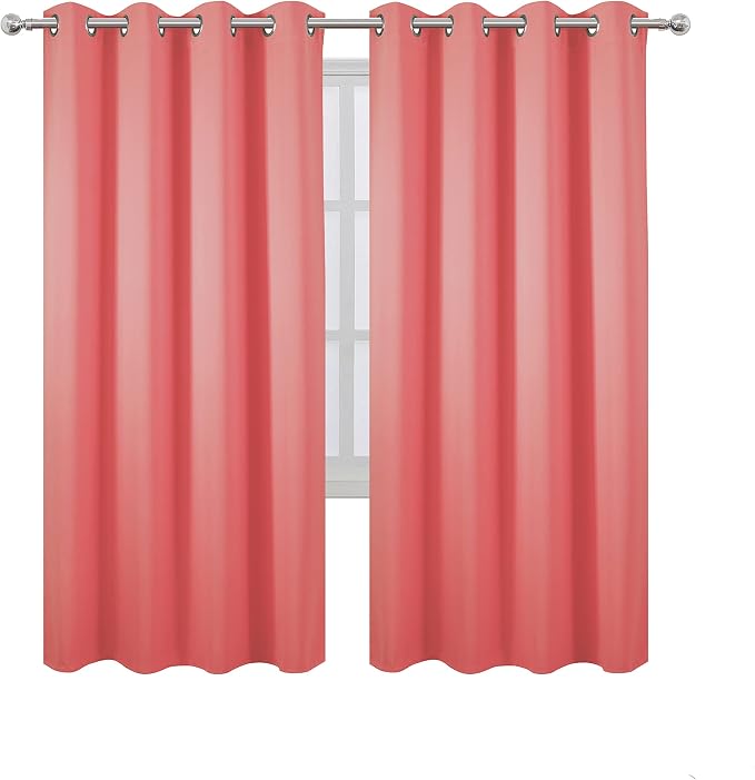 Coral Thermal Blackout Curtains/52 x 72 Inch/Set of 2 Panels Room Darkening Curtains for Bedroom
