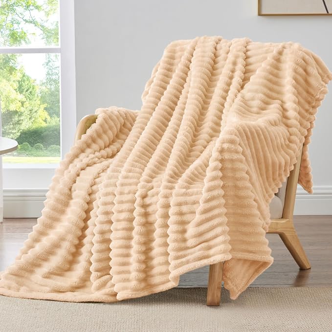 BEDELITE Ribbed Twin Blanket for Couch & Bed, Blush Sand, 60"x80" | Ultra-Soft Plush Fleece, Cozy, Warm Yet Lightweight, Ribbed Texture, Home Decor, Machine Washable, Giftable, All-Season Use