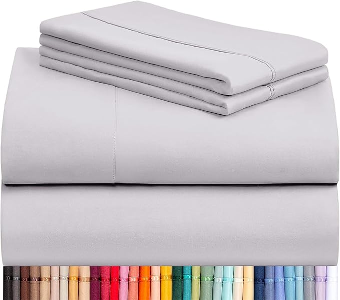 LuxClub King Size Sheets Set, Cooling & Soft Deep Pocket Bed Sheets, 4PC | LuxClub Silky Fitted Sheet & Pillowcase Sets, Breathable Hotel Luxury Bedding for Mattress Wrinkle Free, Dove Gray