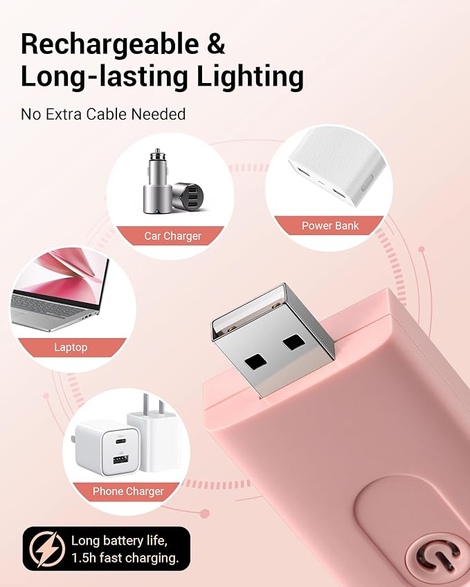 DEWENWILS Book Reading Light with Clip, USB Rechargeable Booklight Pink | Warm White, Brightness Adjustable, Flexible Lighting Angle, Portable Bookmark Lamps for Bookworms, Kids