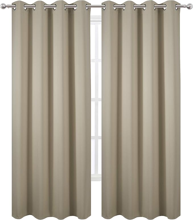 Beige Thermal Blackout Curtains/52 x 95 Inch/Set of 2 Panels Room Darkening Curtains for Bedroom