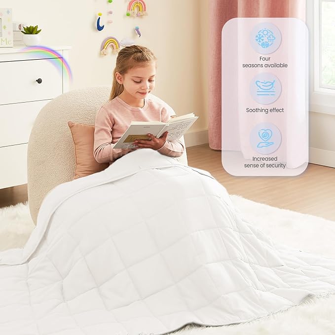 Weighted Blanket - 10 lbs White Heavy Blanket - Small Size Breathable Lap Blanket(50"x60", 10 lbs)