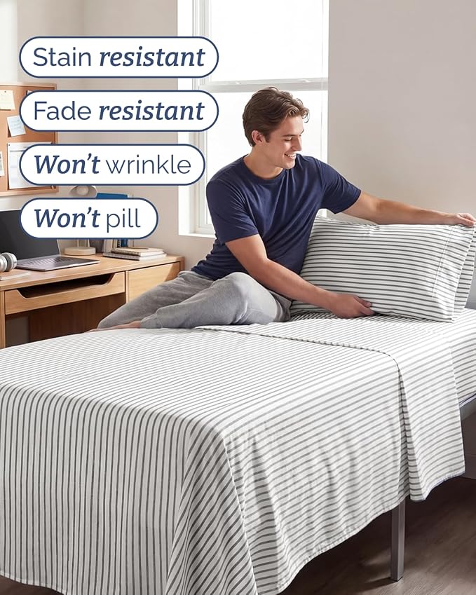 Twin XL Size 3 Piece Sheet Set - Breathable & Cooling Sheets - Grey Stripes | Hotel Luxury Bed Sheets for Women & Men, Deep Pockets, Easy-Fit, Extra Soft & Wrinkle Free Sheets, Oeko-Tex Bed Sheet Set