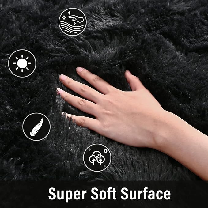 Soft Fluffy Rugs for Bedroom Living Room, 2x6 Hallway Runner Rugs, Furry Shag Bedside Area Rug Indoor Accent Floor Carpet, Plush Fuzzy Rug for Dorm Nursery Kids Room Decor, Black