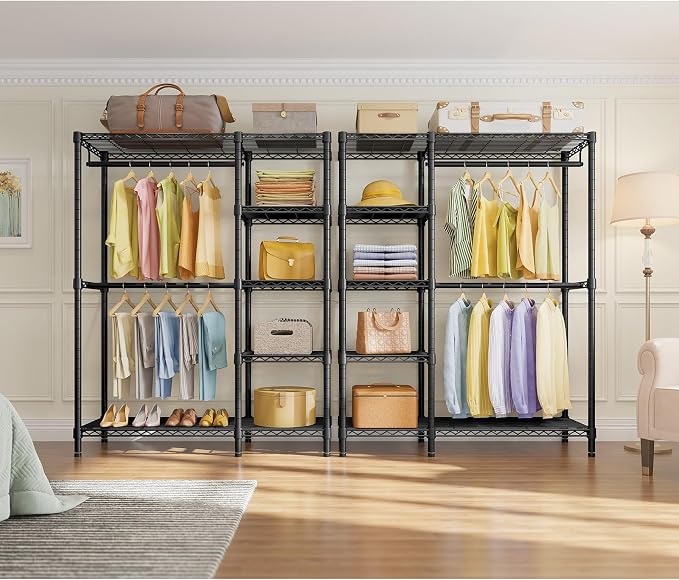 VIPEK V7 Clothes Rack with Shelves Heavy duty Closet for Hanging Clothes | 5 Tiers Adjustable Wire Shelving, Double Hanging Rods, 670lbs Metal Closet System, Space-Saving Storage for Home, Black
