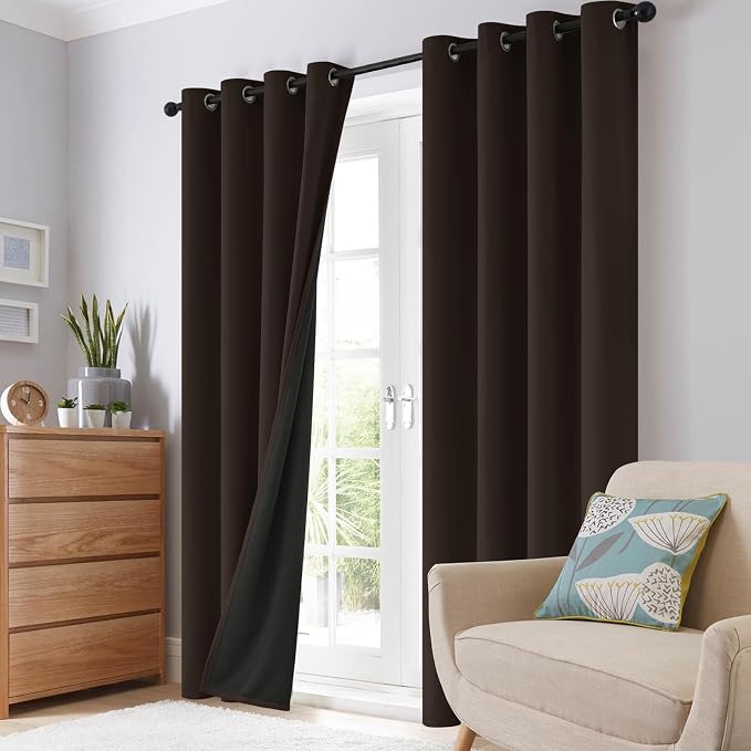 SimpleHome Chocolate Brown 100% Blackout Curtains Room Dark Living Room 84L | Curtains for Bedroom,Thermal Insulated Grommet Window Drapes,Curtains for Living Room with Black Back,52 x 84 Inch,2 Panels